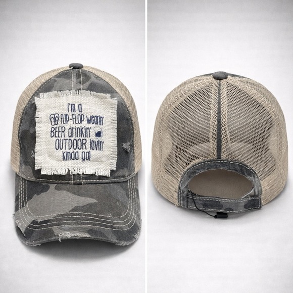 C.C. Accessories - C.C. Womens Grey Camo Ponytail Trucker Hat Distressed Outdoor‎ Lovin Gal Cap NEW